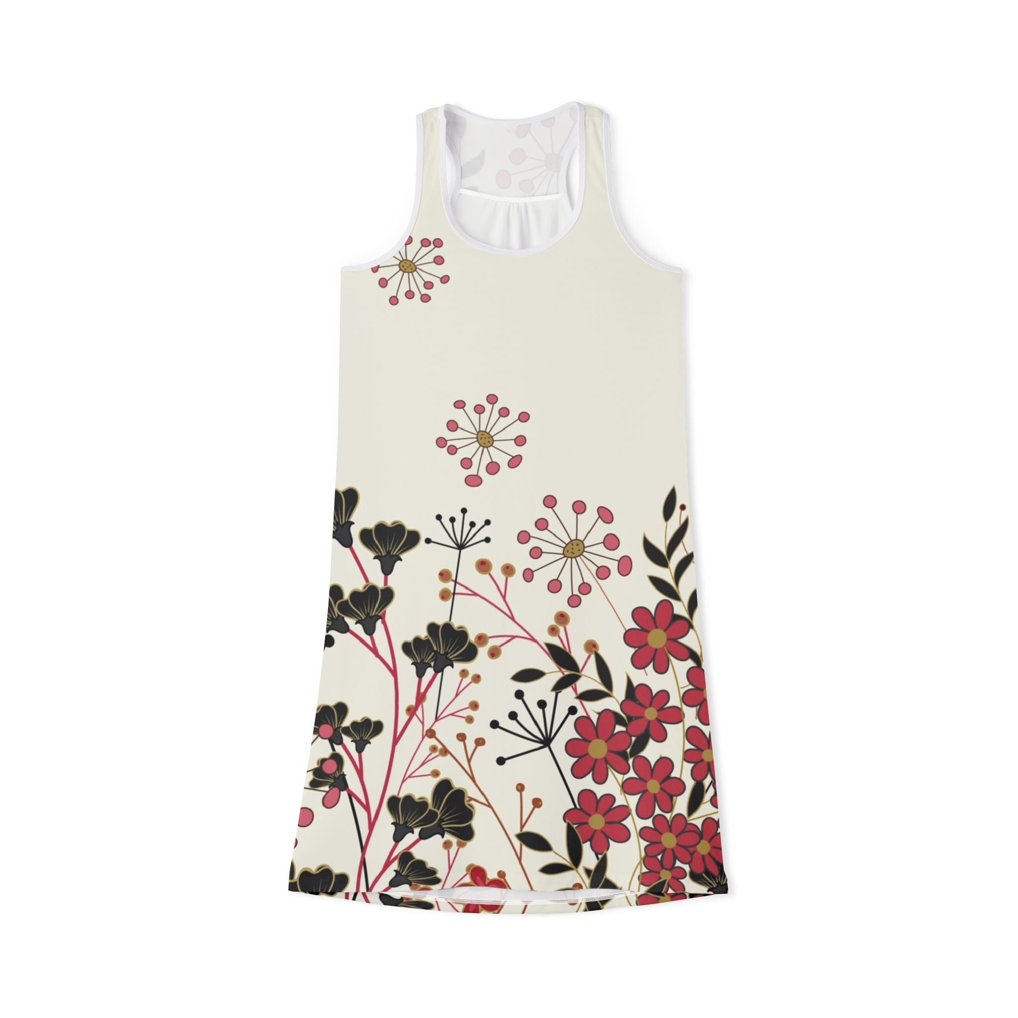 0. Floral Print Women's Racerback Dress, Summer Dress, Boho Style, Casual Dress, Vacation Outfit, Garden Party Wear