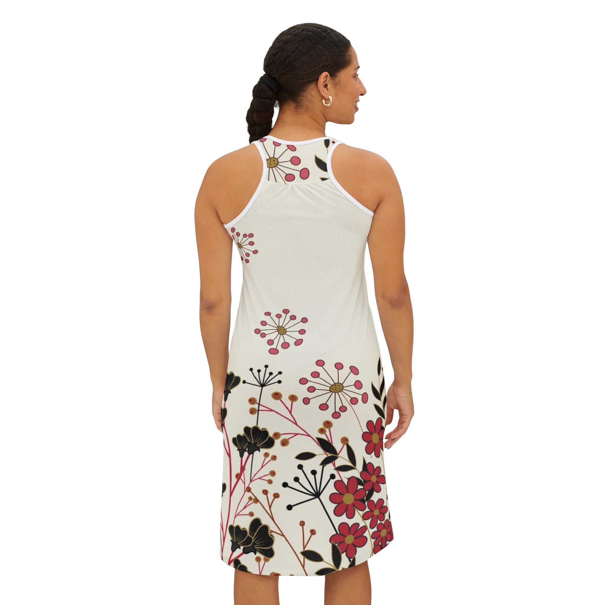 0. Floral Print Women's Racerback Dress, Summer Dress, Boho Style, Casual Dress, Vacation Outfit, Garden Party Wear