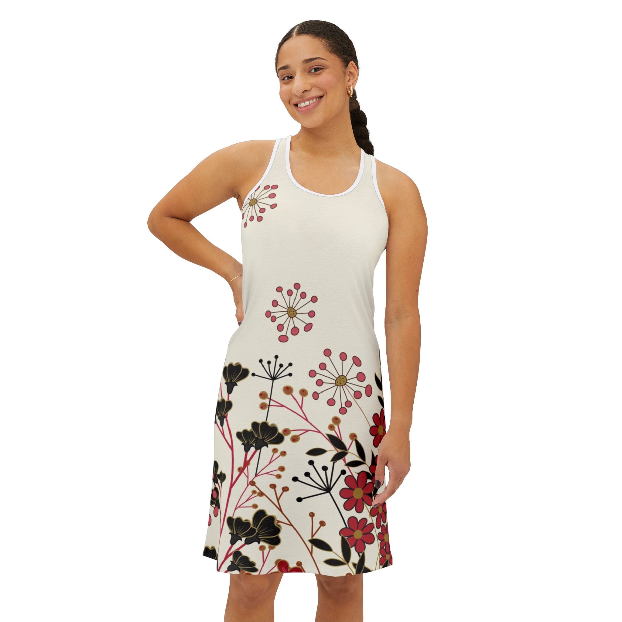 0. Floral Print Women's Racerback Dress, Summer Dress, Boho Style, Casual Dress, Vacation Outfit, Garden Party Wear