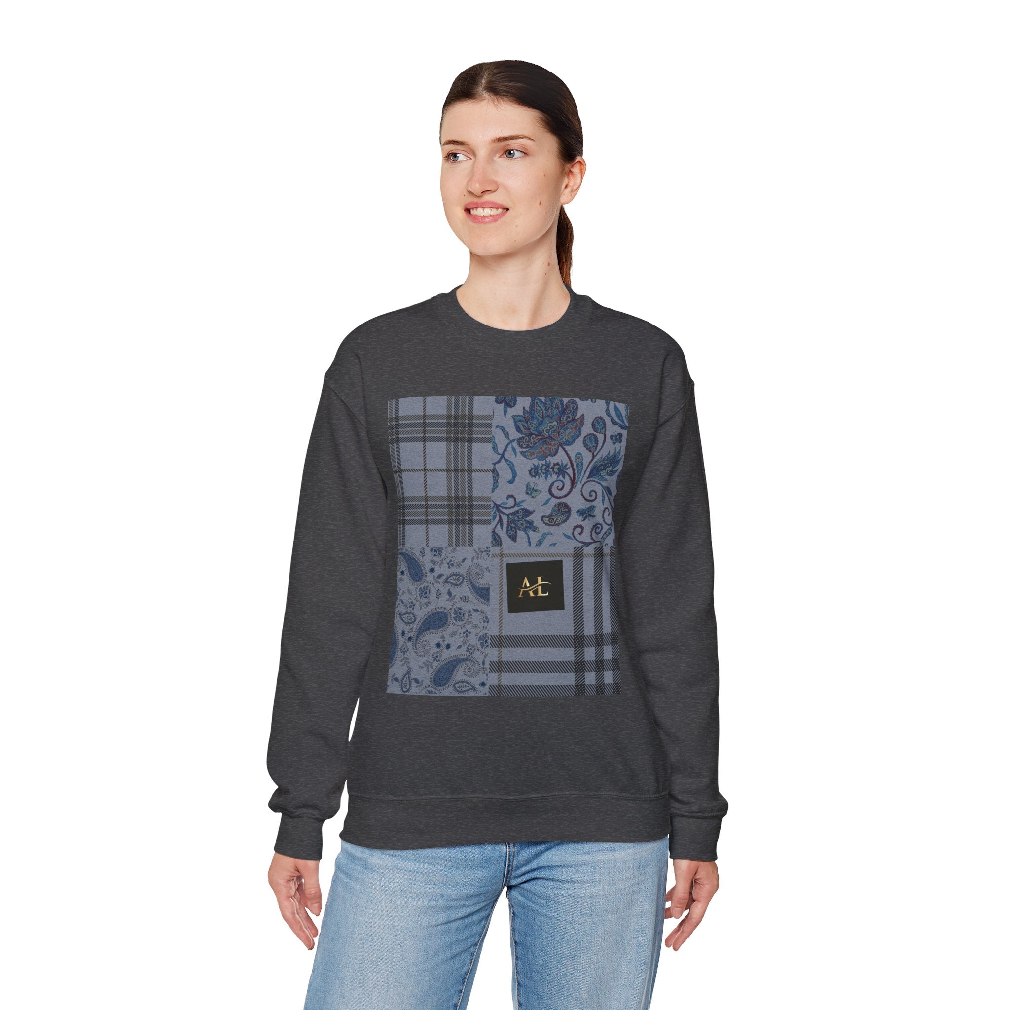 0. Cozy Patchwork Sweatshirt - Casual Fall Fashion